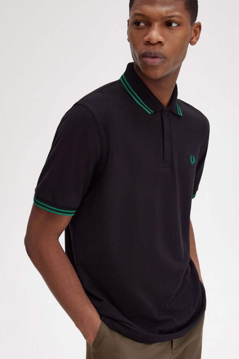 Camisa Polo Fred Perry M12 Hombre Negras Verde Verde | FCLUI24737