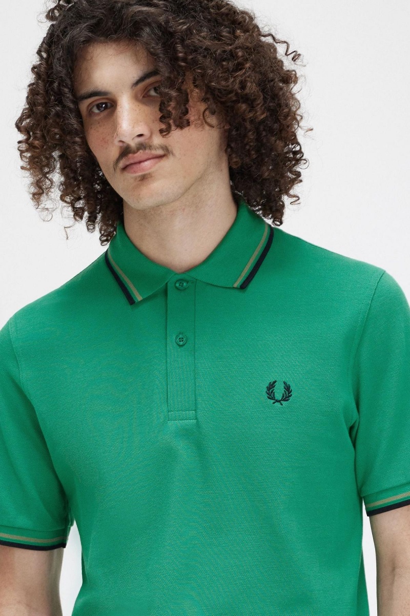 Camisa Polo Fred Perry M12 Hombre Verde Verde Negras | FCLUI10150