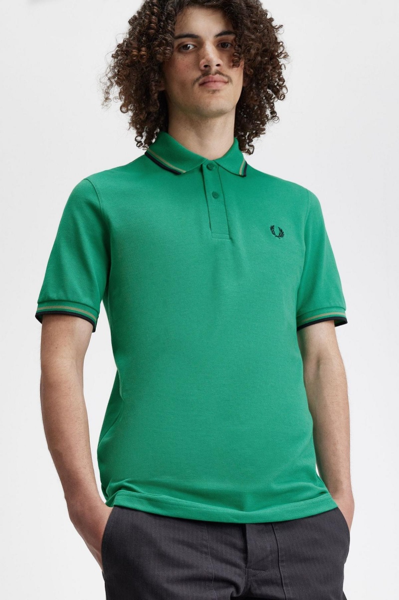 Camisa Polo Fred Perry M12 Hombre Verde Verde Negras | FCLUI10150