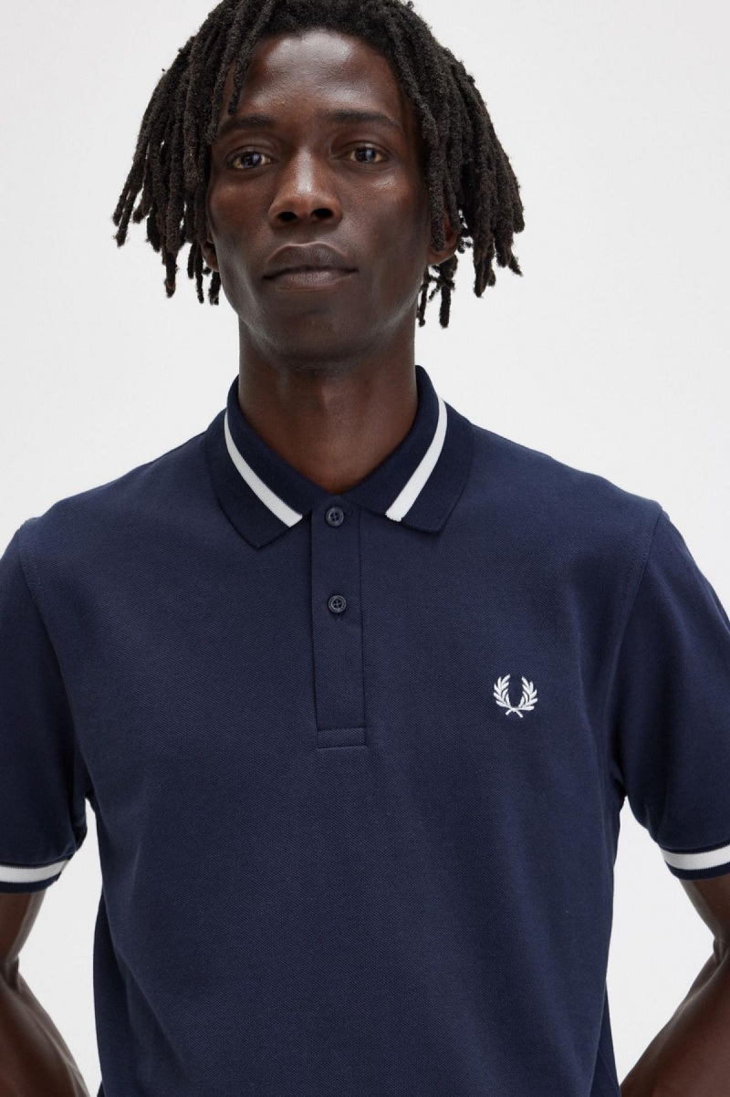 Camisa Polo Fred Perry M2 Hombre Azul Marino Blancas | ACLWC11590