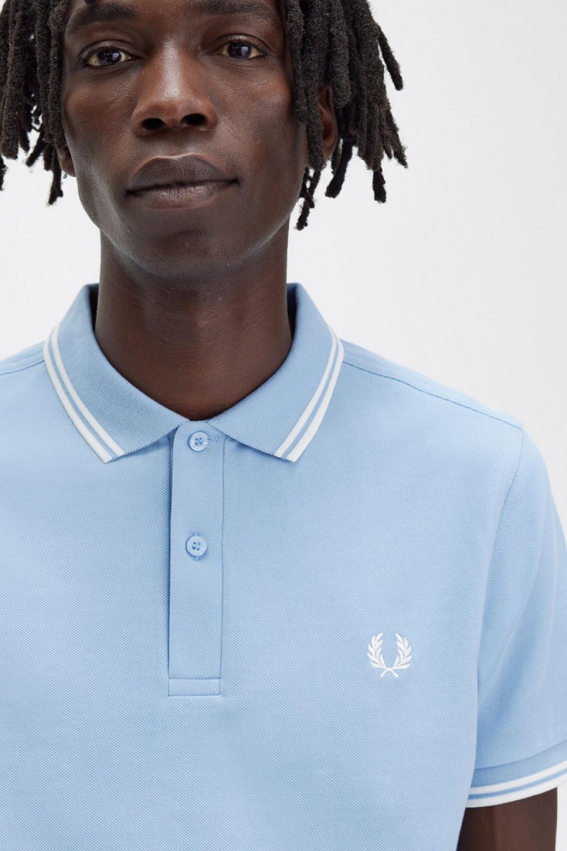 Camisa Polo Fred Perry M3600 Hombre Azules Blancas Blancas | CLNEJ87885