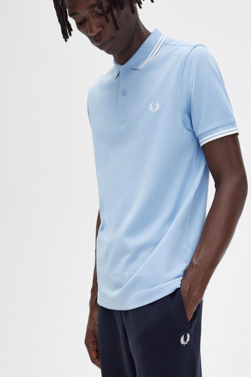 Camisa Polo Fred Perry M3600 Hombre Azules Blancas Blancas | CLNEJ87885