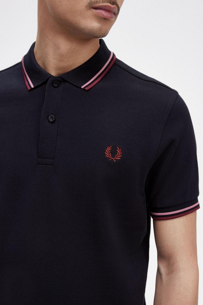 Camisa Polo Fred Perry M3600 Hombre Azul Marino Rosas Rosas | CLEGJ70336