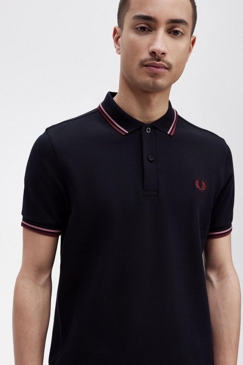 Camisa Polo Fred Perry M3600 Hombre Azul Marino Rosas Rosas | CLEGJ70336