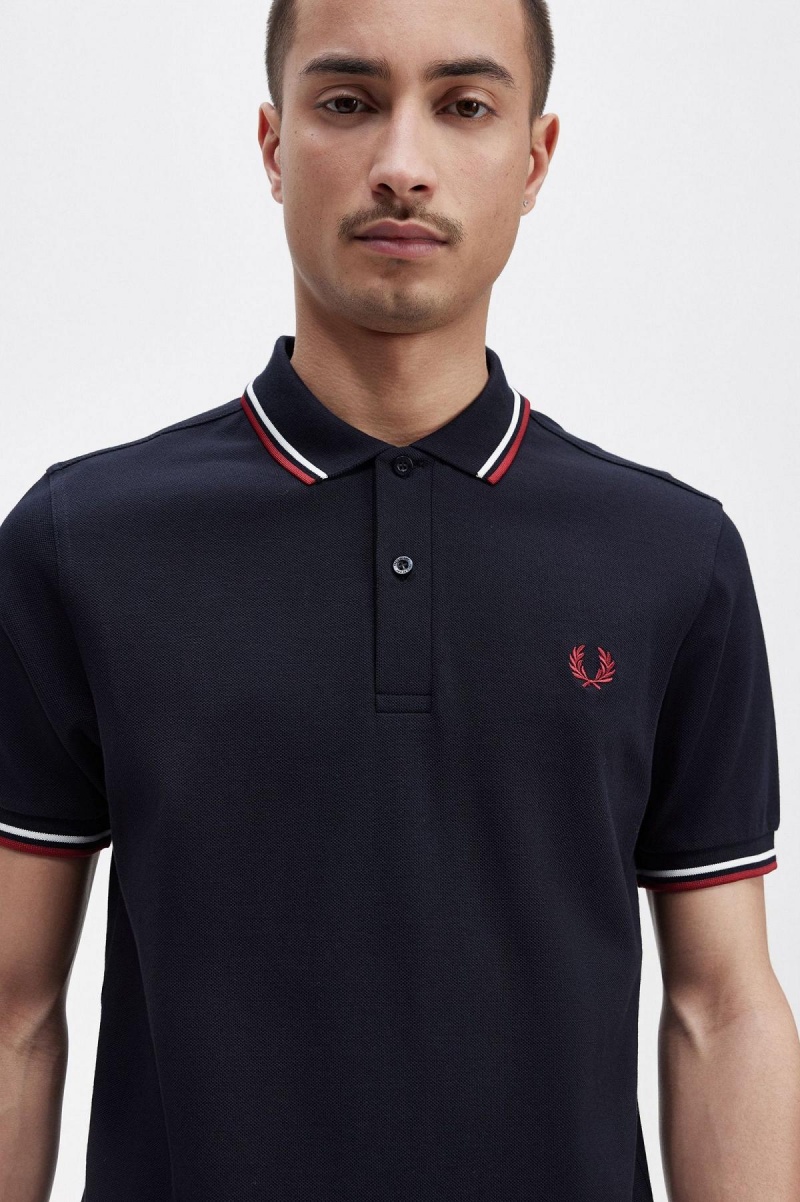 Camisa Polo Fred Perry M3600 Hombre Azul Marino Blancas Rojas | CLDYB69150