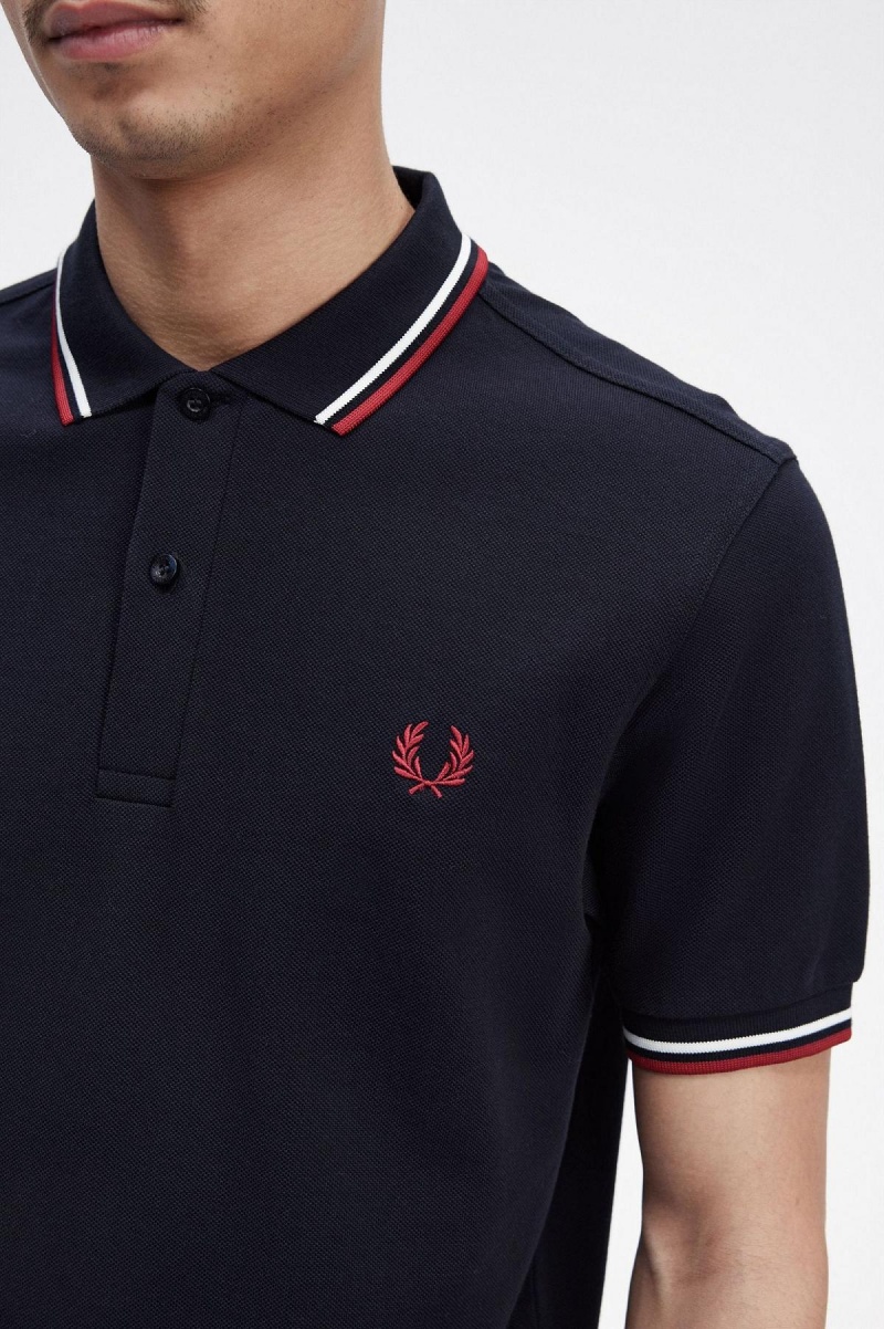 Camisa Polo Fred Perry M3600 Hombre Azul Marino Blancas Rojas | CLDYB69150