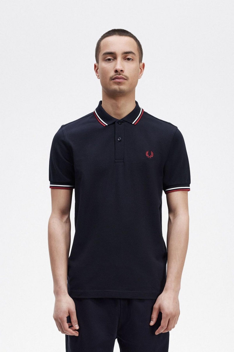 Camisa Polo Fred Perry M3600 Hombre Azul Marino Blancas Rojas | CLDYB69150