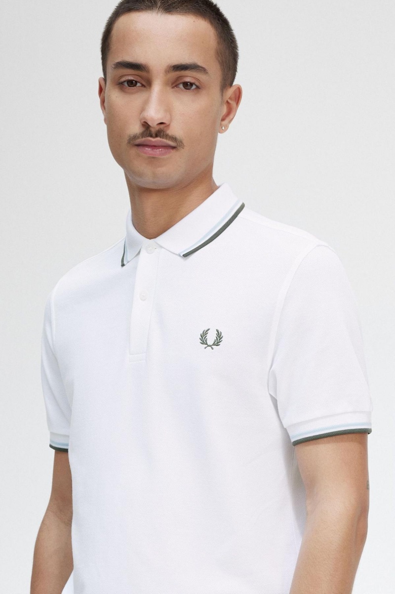 Camisa Polo Fred Perry M3600 Hombre Blancas Verde Menta Verde | CLEAH77569