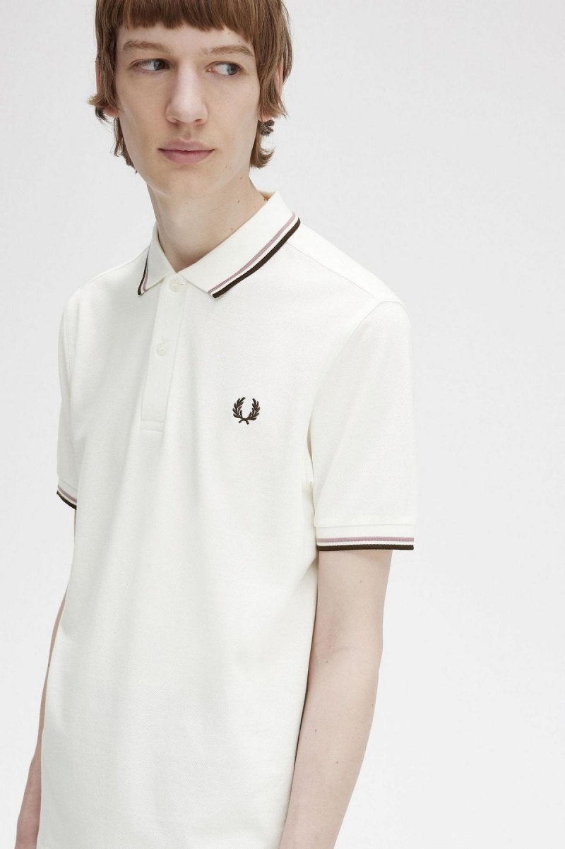 Camisa Polo Fred Perry M3600 Hombre Blancas Rosas Oscuro | DCLKV80557