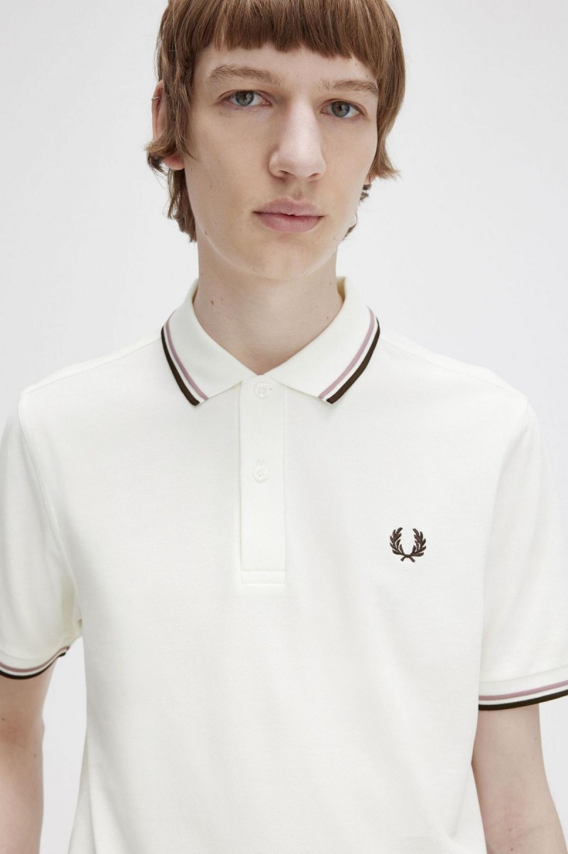 Camisa Polo Fred Perry M3600 Hombre Blancas Rosas Oscuro | DCLKV80557