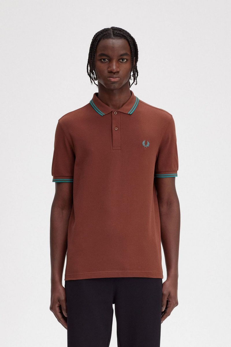 Camisa Polo Fred Perry M3600 Hombre Marrones Verde Menta Oscuro Verde Menta Oscuro | SCLVO41233