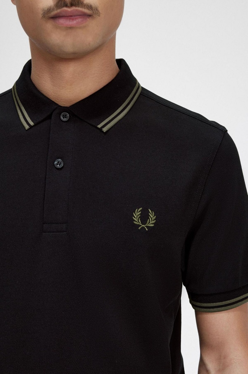 Camisa Polo Fred Perry M3600 Hombre Negras Verde Verde | CLJKU16048