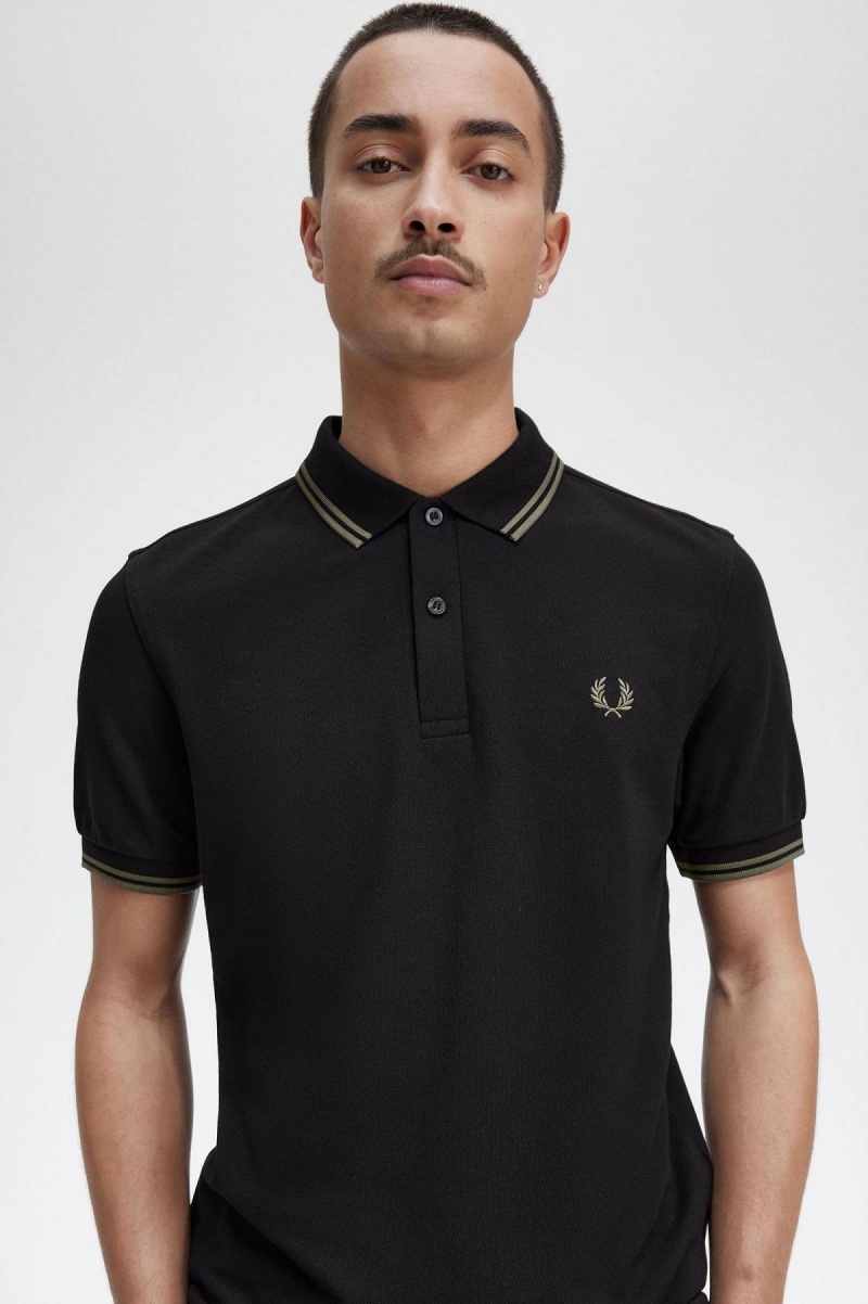 Camisa Polo Fred Perry M3600 Hombre Negras Verde Verde | CLJKU16048