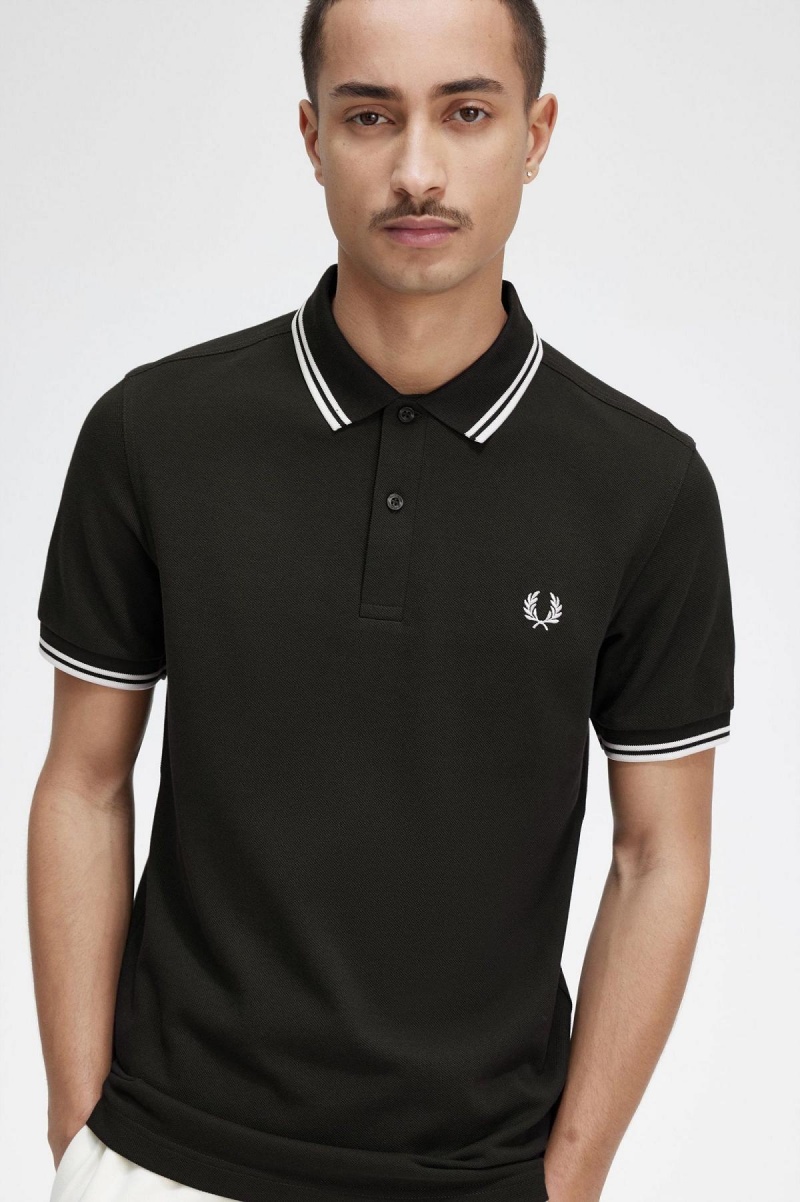 Camisa Polo Fred Perry M3600 Hombre Verde Blancas Blancas | DCLKV70260