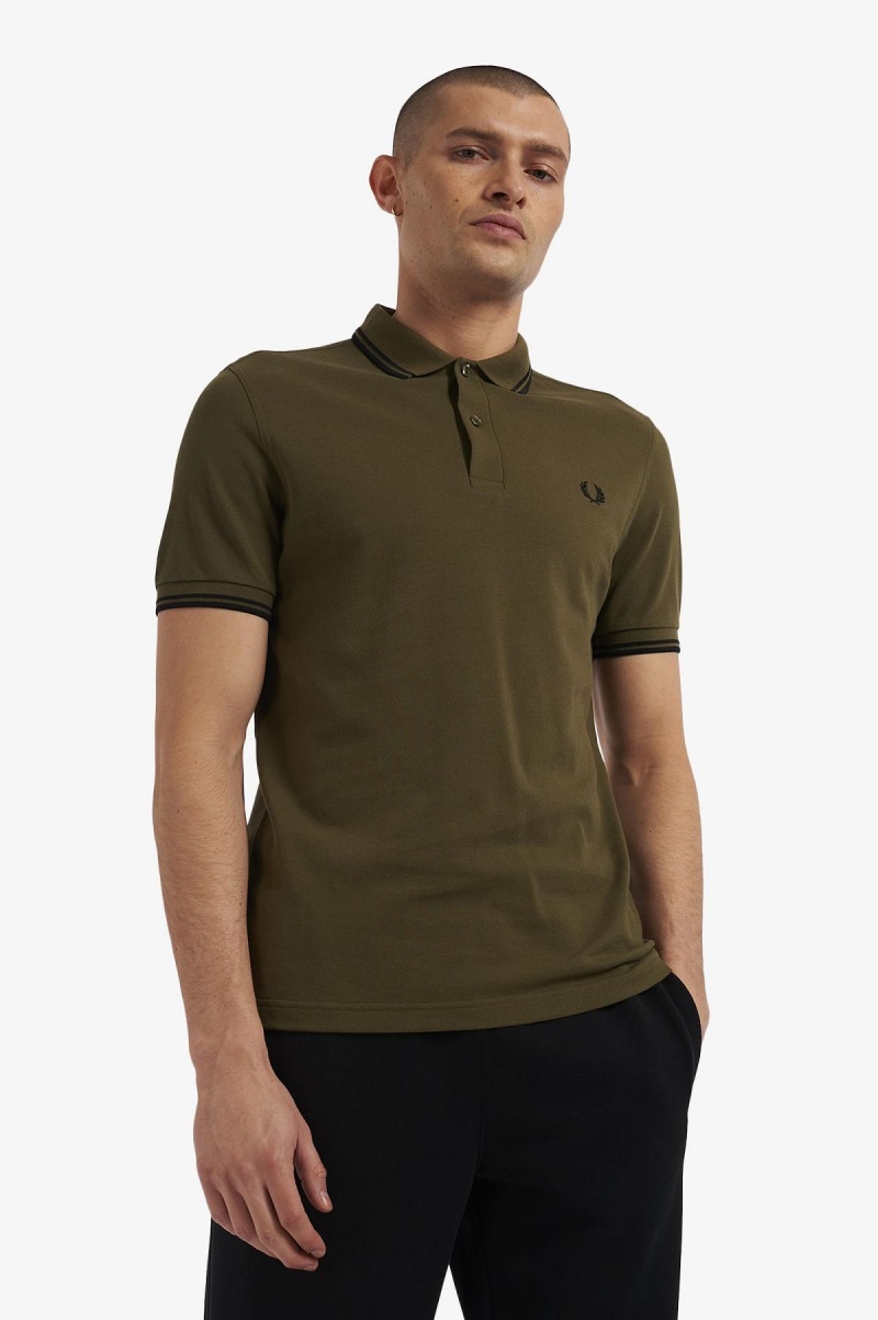 Camisa Polo Fred Perry M3600 Hombre Verde Negras Negras | CLIIZ38112