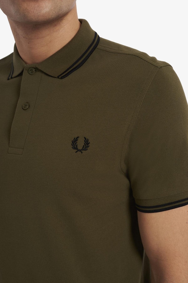 Camisa Polo Fred Perry M3600 Hombre Verde Negras Negras | CLIIZ38112