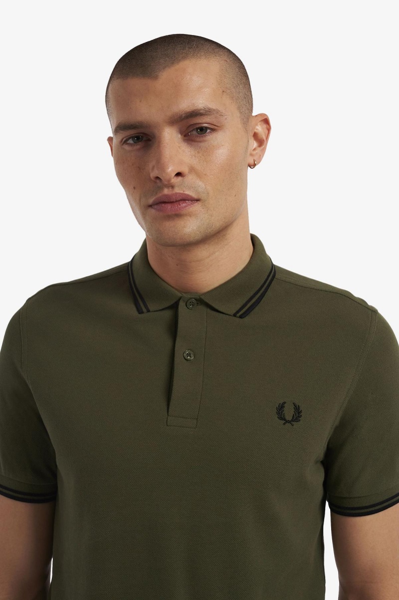 Camisa Polo Fred Perry M3600 Hombre Verde Negras Negras | CLIIZ38112