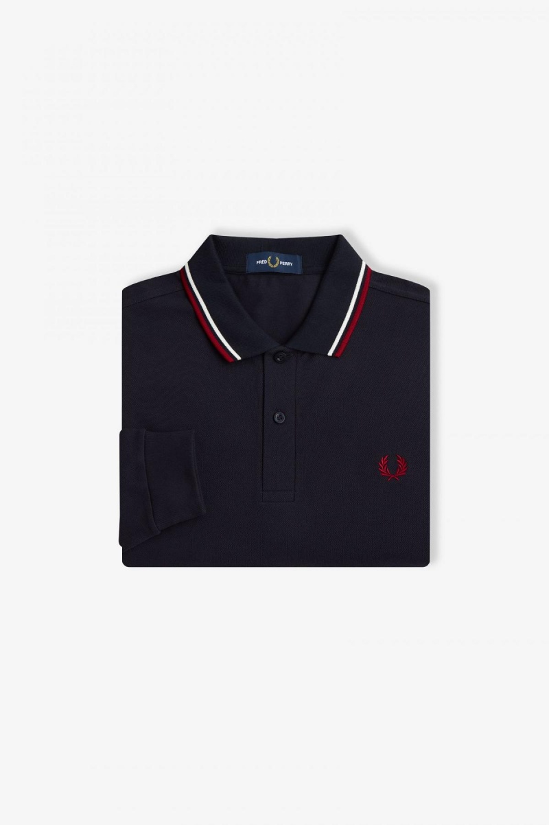 Camisa Polo Fred Perry M3636 Hombre Azul Marino Blancas Rojas | SCLNY98609