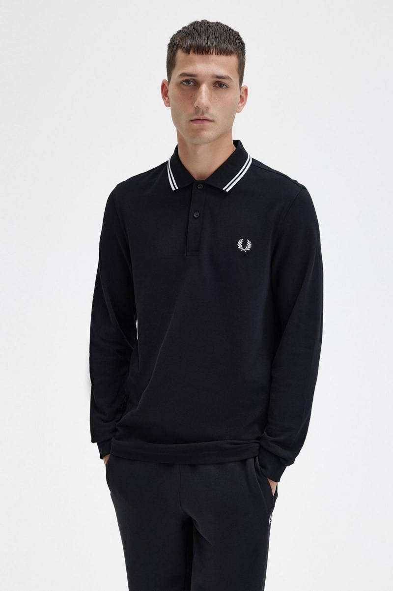 Camisa Polo Fred Perry M3636 Hombre Negras Blancas Blancas | YCLVQ33409