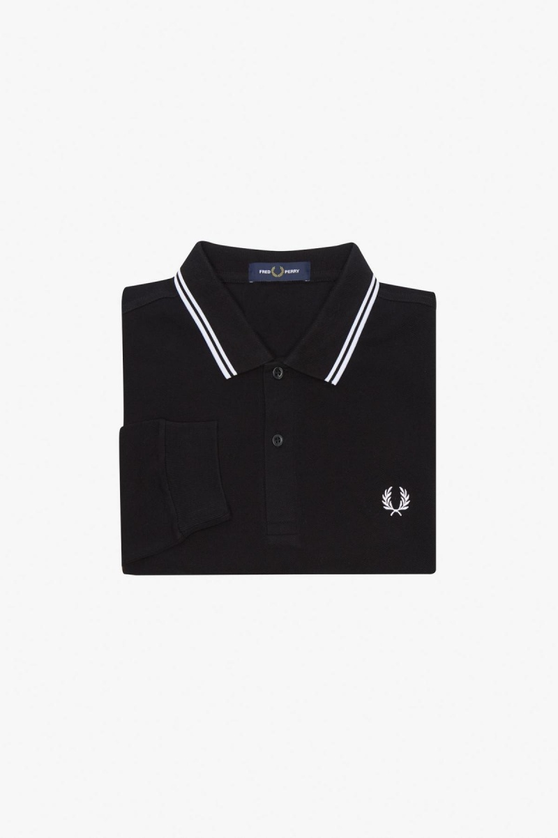 Camisa Polo Fred Perry M3636 Hombre Negras Blancas Blancas | YCLVQ33409