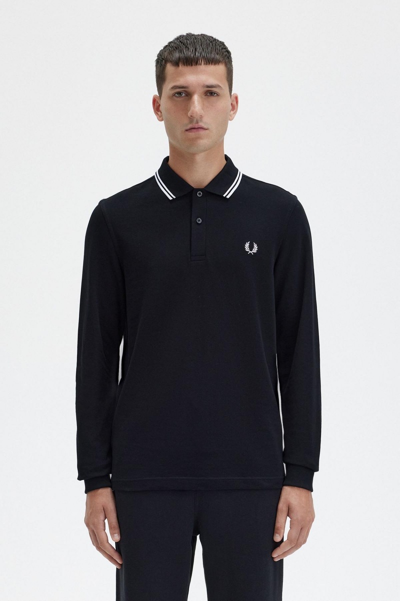 Camisa Polo Fred Perry M3636 Hombre Negras Blancas Blancas | YCLVQ33409