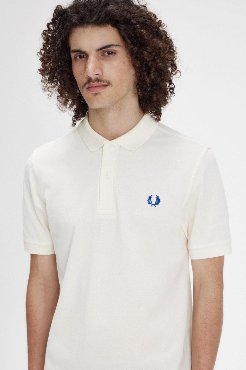 Camisa Polo Fred Perry M6000 Hombre Ecru / Shaded Cobalt | CLJZR86367