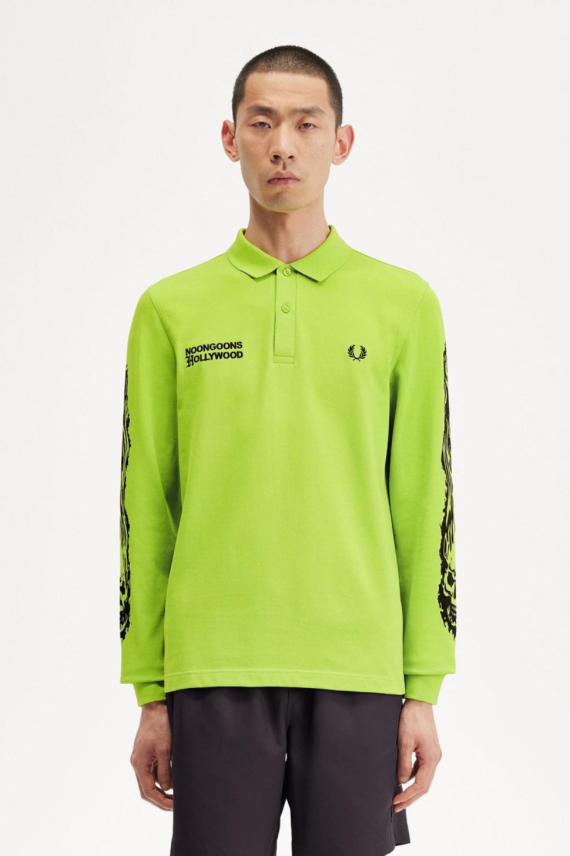 Camisa Polo Fred Perry Noongoons Long Sleeve Estampadas Polo Shirt Hombre Verde | TCLPQ75465