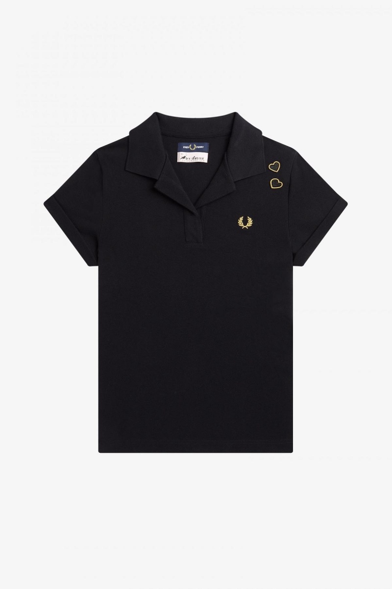 Camisa Polo Fred Perry Open-Collar Piqué Mujer Negras | FCLUI82369