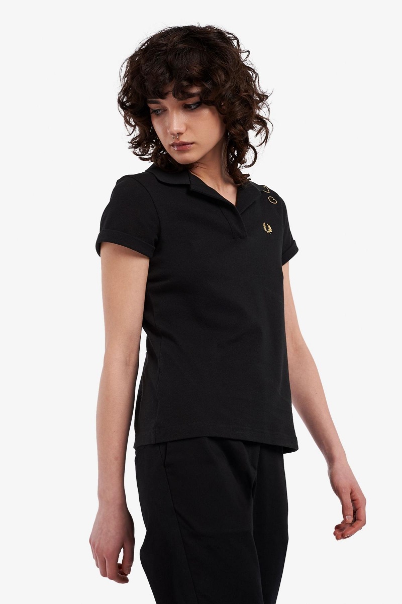 Camisa Polo Fred Perry Open-Collar Piqué Mujer Negras | FCLUI82369