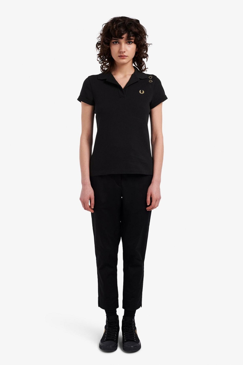 Camisa Polo Fred Perry Open-Collar Piqué Mujer Negras | FCLUI82369