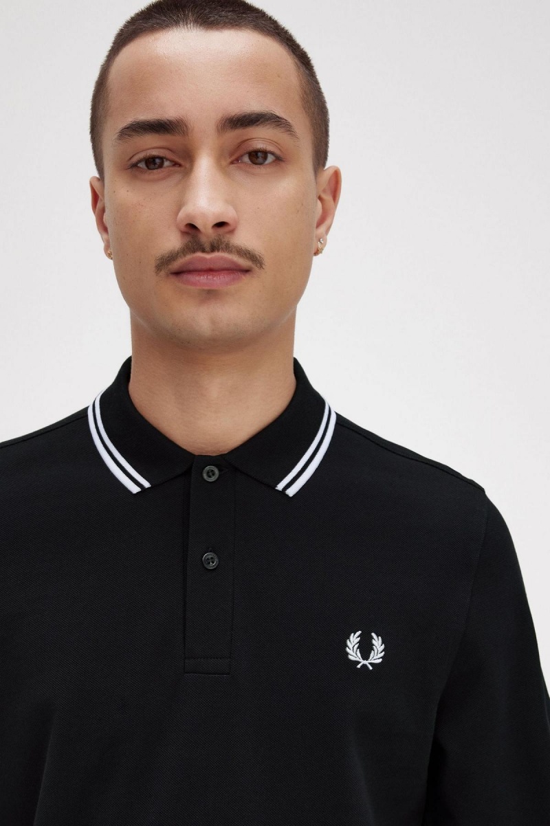 Camisa Polo Fred Perry Rave Estampadas Long Sleeve Fred Perry Shirt Hombre Negras | CLXMI15342