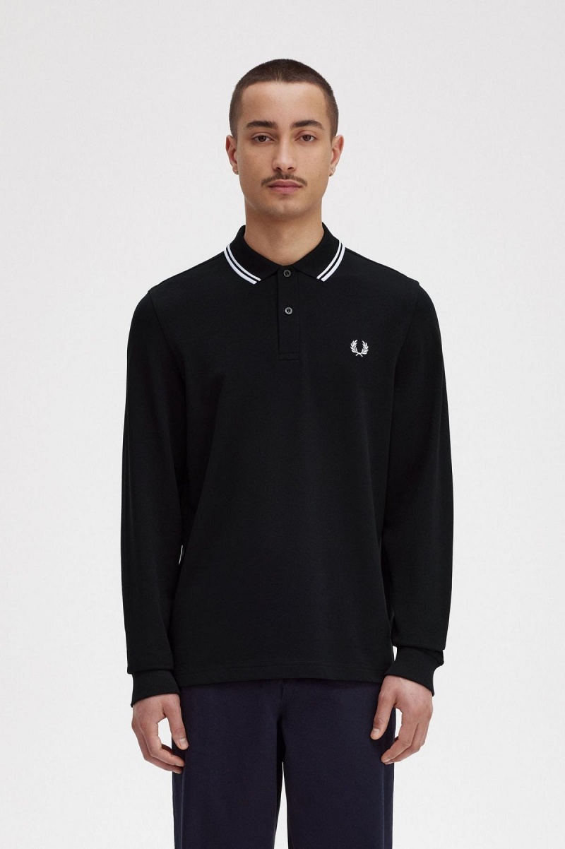 Camisa Polo Fred Perry Rave Estampadas Long Sleeve Fred Perry Shirt Hombre Negras | CLXMI15342