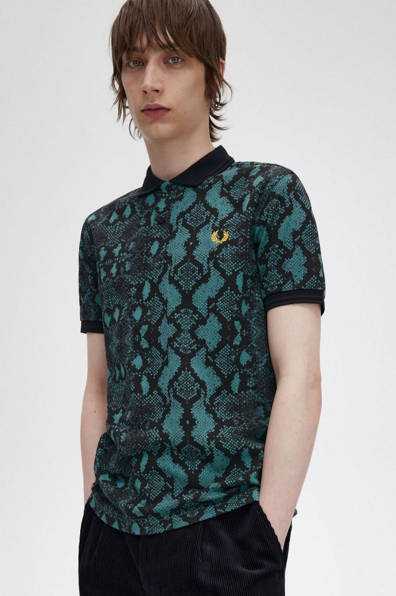 Camisa Polo Fred Perry Snake Print Fred Perry Shirt Hombre Verde Menta Oscuro | CLIIZ63650