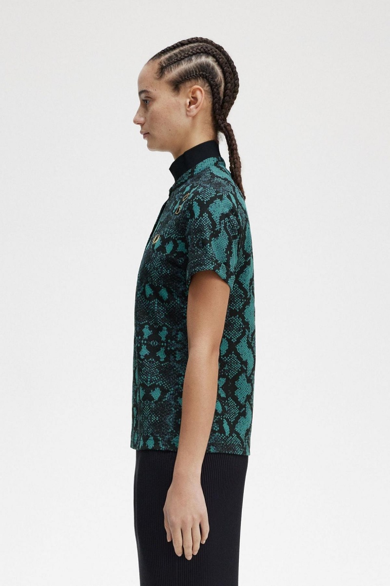 Camisa Polo Fred Perry Snake Print Mujer Verde Menta Oscuro | QCLUV21556