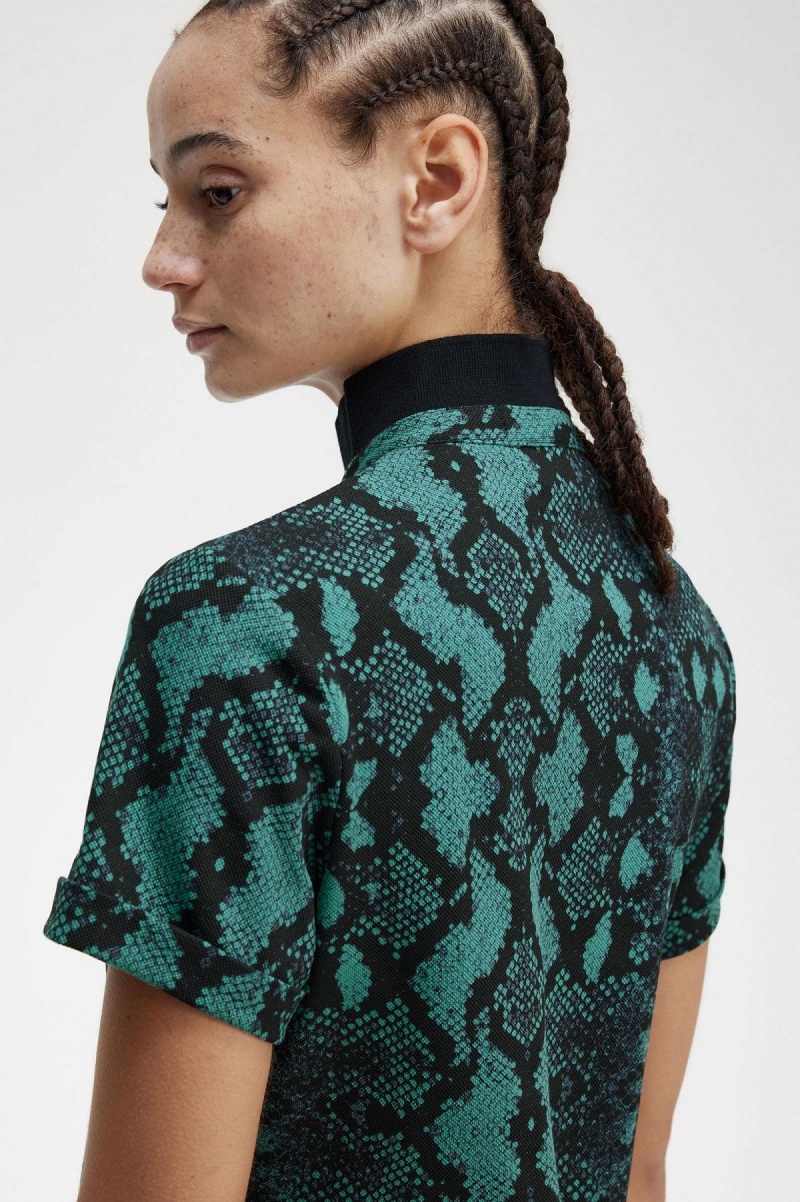 Camisa Polo Fred Perry Snake Print Mujer Verde Menta Oscuro | QCLUV21556