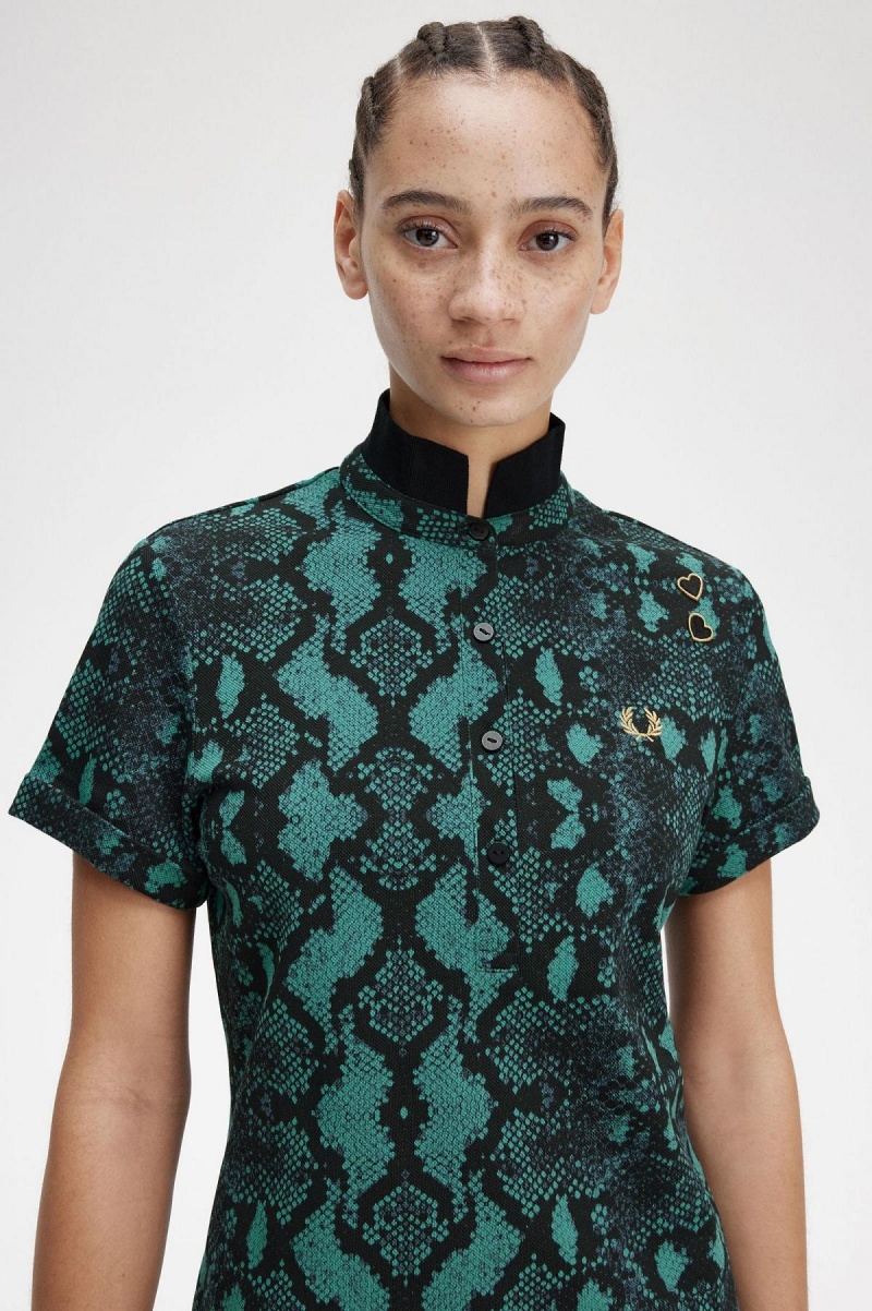 Camisa Polo Fred Perry Snake Print Mujer Verde Menta Oscuro | QCLUV21556