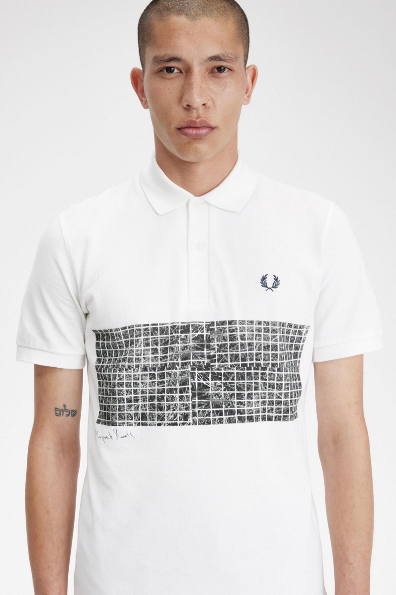 Camisa Polo Fred Perry Tenis Print Fred Perry Shirt Hombre Blancas | CLJVR78749