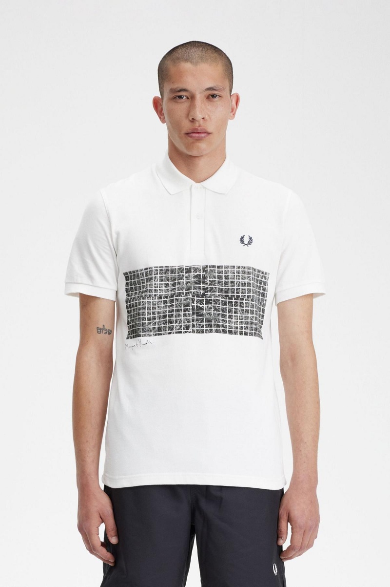 Camisa Polo Fred Perry Tenis Print Fred Perry Shirt Hombre Blancas | CLJVR78749