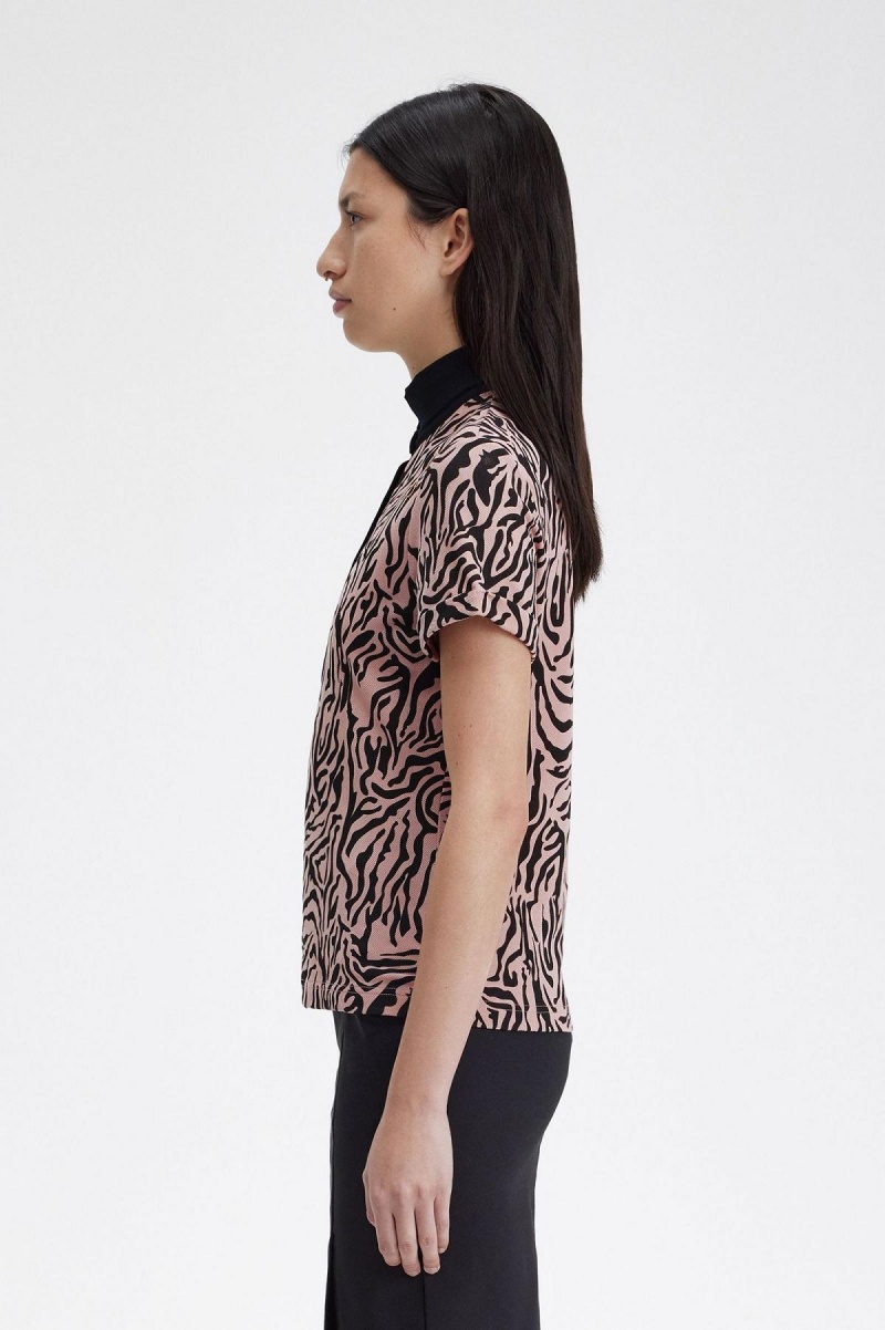 Camisa Polo Fred Perry Zebra Print Mujer Rosas Rosas | ACLDF19280