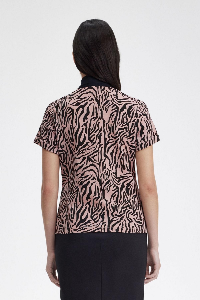 Camisa Polo Fred Perry Zebra Print Mujer Rosas Rosas | ACLDF19280