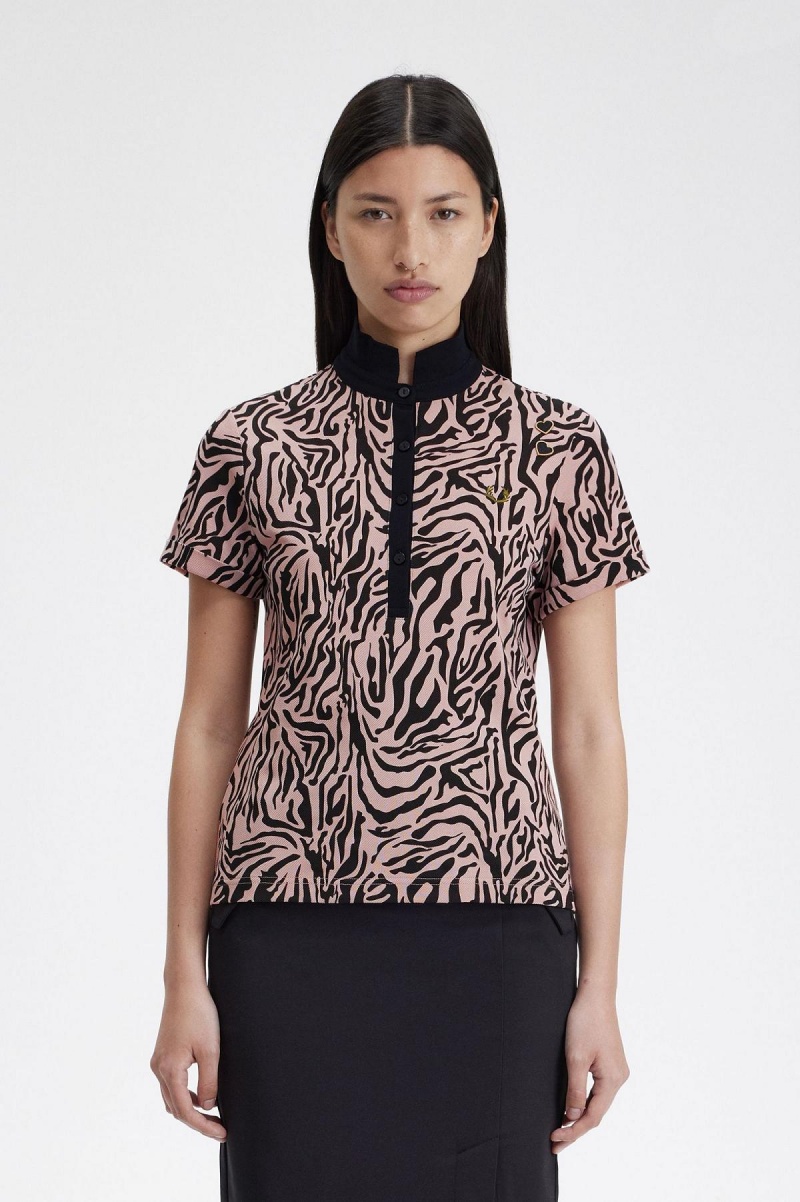 Camisa Polo Fred Perry Zebra Print Mujer Rosas Rosas | ACLDF19280