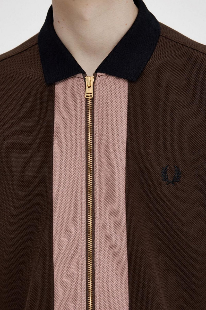 Camisa Polo Fred Perry Zip Through Polo Shirt Hombre Burnt Tobacco | FCLUI19848