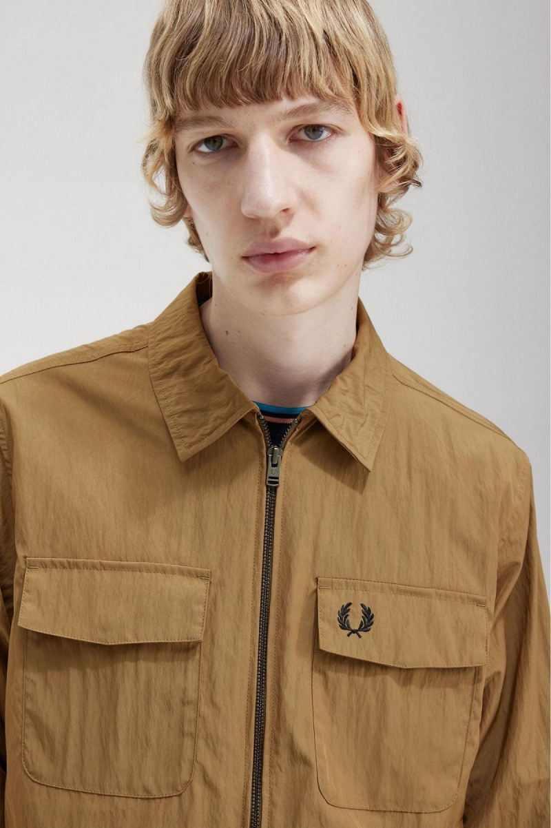 Camisas Fred Perry Ligeros Zip-Through Hombre Shaded Stone | BCLSO53755