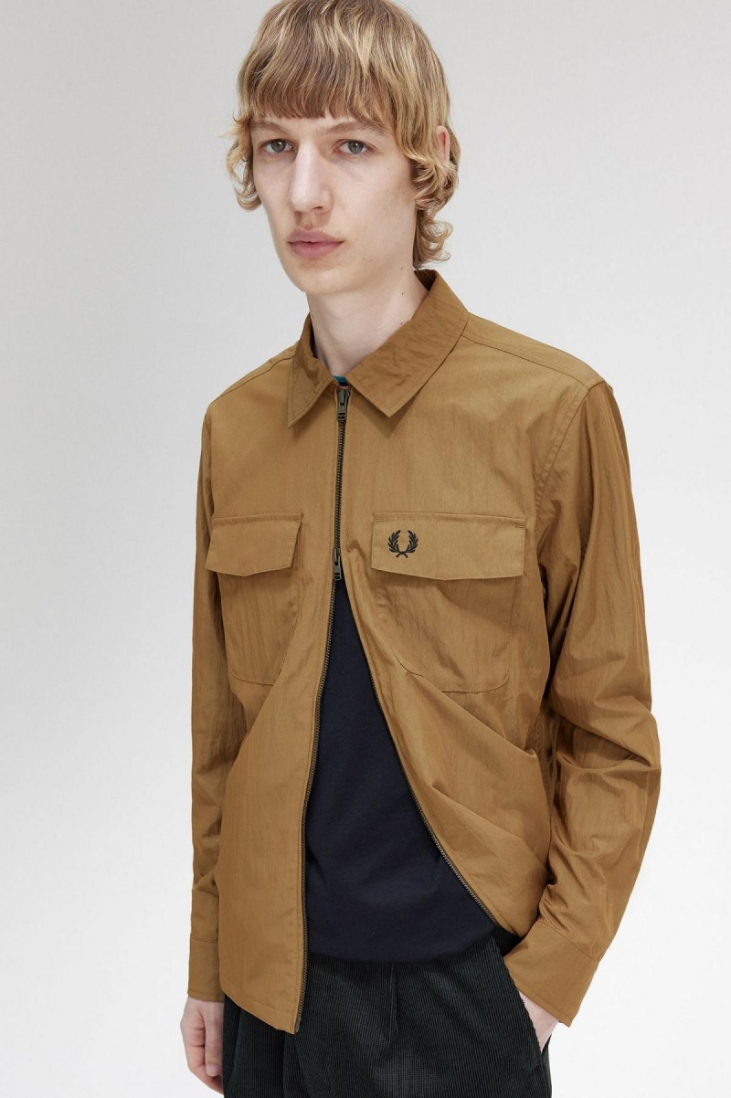 Camisas Fred Perry Ligeros Zip-Through Hombre Shaded Stone | BCLSO53755