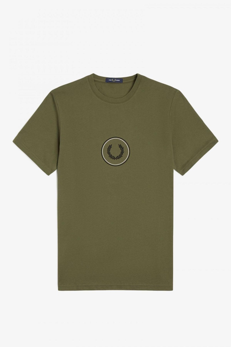 Camiseta Fred Perry Circle Branding Hombre Verde Negras | CLICD97960