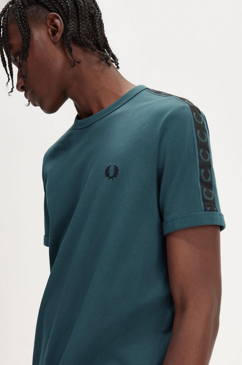 Camiseta Fred Perry Contrast Tape Ringer Hombre Azules Negras | UCLND99791