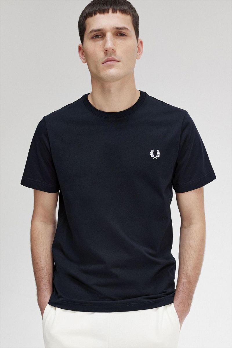 Camiseta Fred Perry Crew Neck Hombre Azul Marino | XCLBH46534