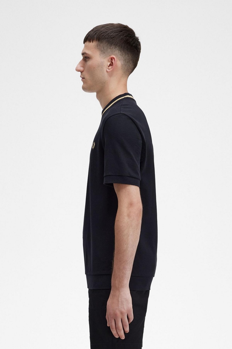 Camiseta Fred Perry Crew Neck Piqué Hombre Negras | SCLVO65786