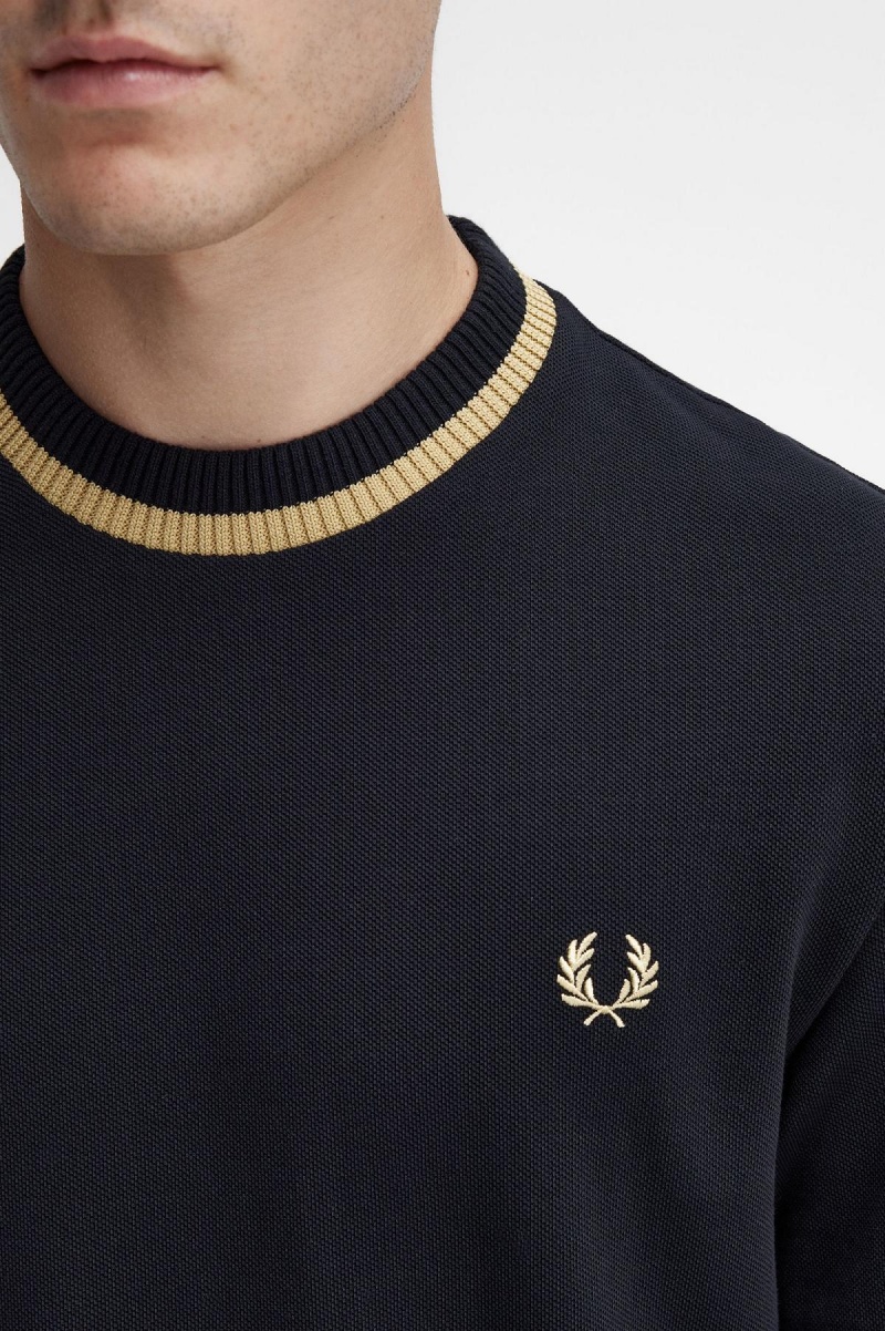 Camiseta Fred Perry Crew Neck Piqué Hombre Negras | SCLVO65786