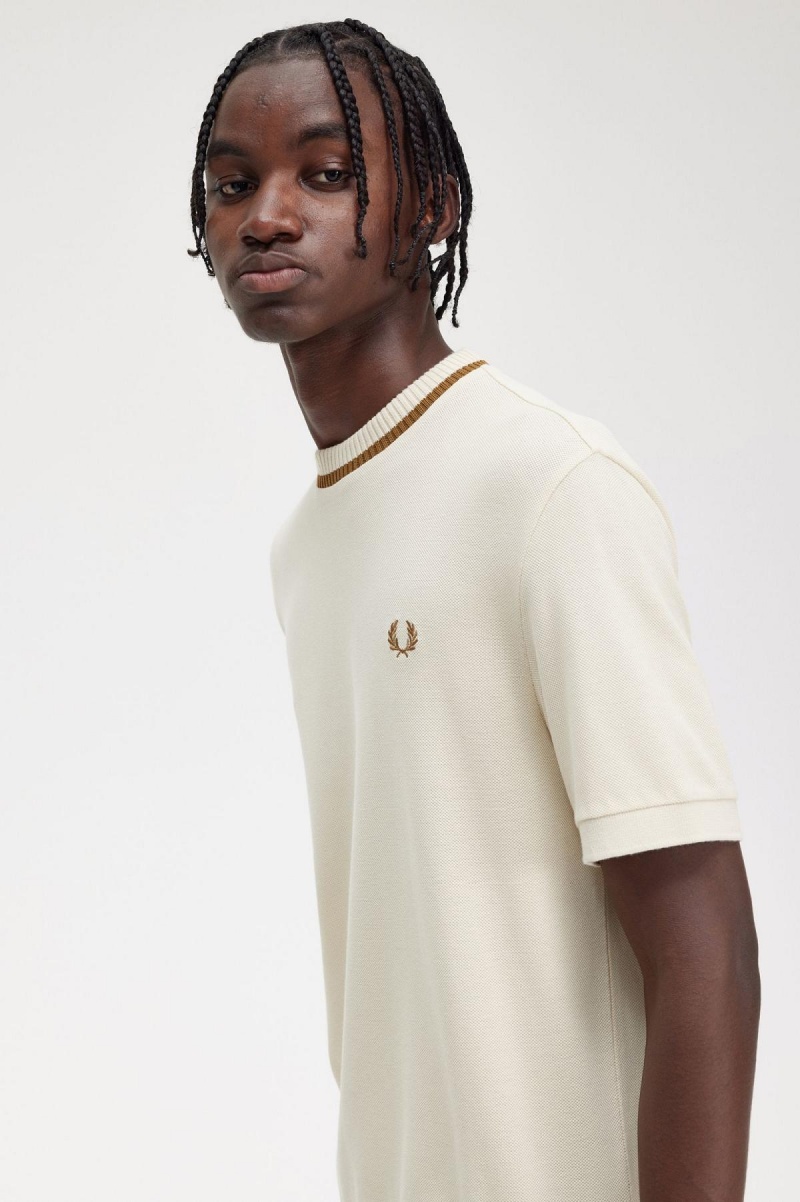 Camiseta Fred Perry Crew Neck Piqué Hombre Oatmeal | UCLTG31468